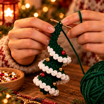 Mini Christmas Tree Spiral Crochet Pattern PDF – Hanging Holiday Ornament