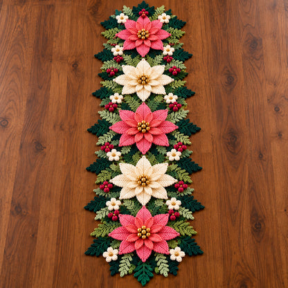 Christmas Poinsettia Table Runner Crochet Pattern PDF – Photo Tutorial
