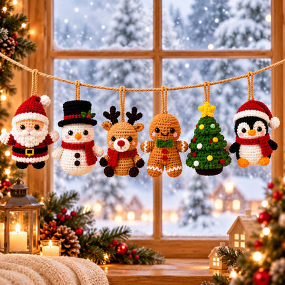 6-in-1 Christmas Ornament Crochet Pattern Bundle PDF – Santa, Snowman & More