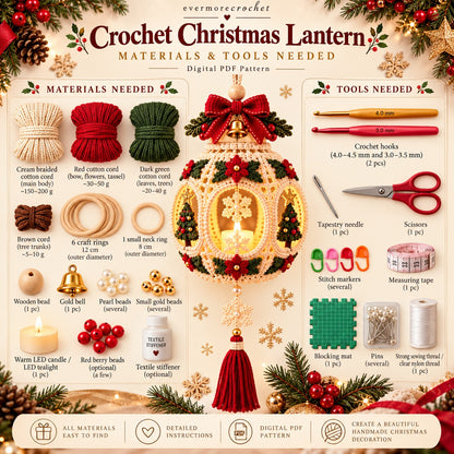 Crochet Christmas Lantern Pattern PDF – Light-Up Hanging Holiday Decor
