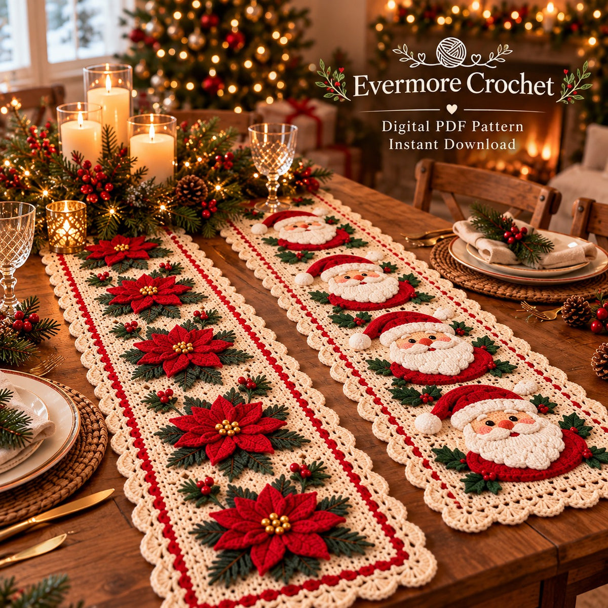 10-in-1 Christmas Crochet Table Runner Pattern Bundle PDF