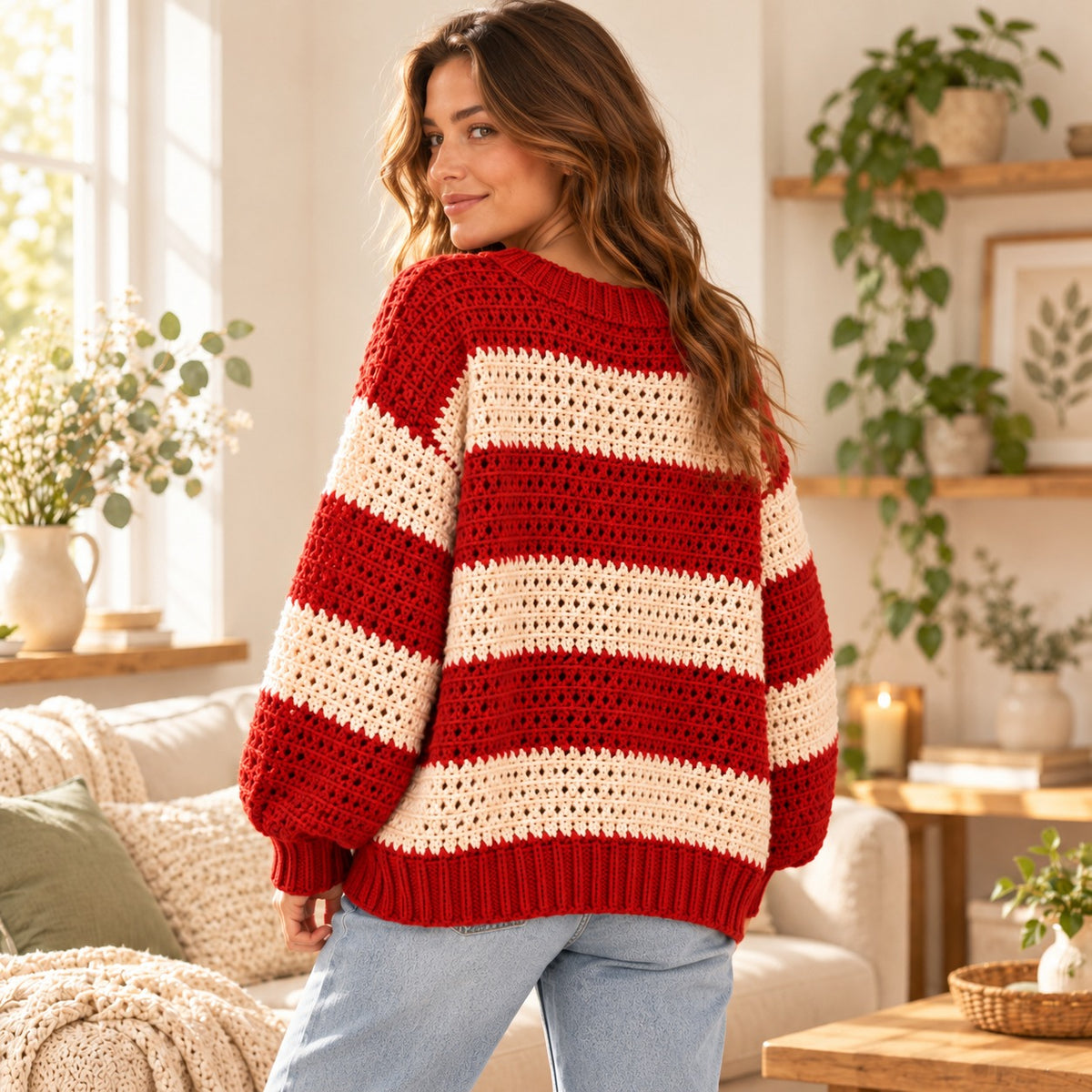 Striped Crochet Sweater Pattern PDF – Oversized Pullover 3XS–4XL