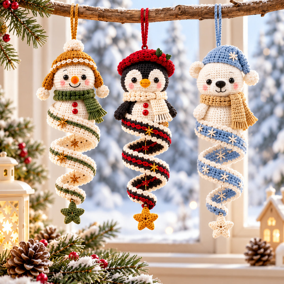 10 Christmas Spiral Ornament Crochet Patterns Bundle PDF – Santa, Snowman & More