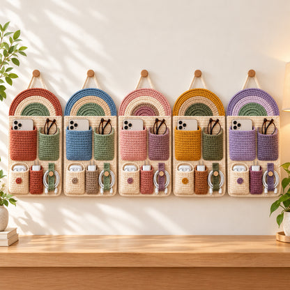 Crochet Wall Organizer Pattern PDF – 5 Pocket Bedside Storage