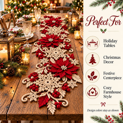 Poinsettia Snowflake Table Runner Crochet Pattern PDF – Christmas Table Decor