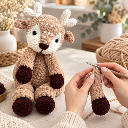 Reindeer Crochet Pattern PDF – Plush Low-Sew Amigurumi Deer Toy
