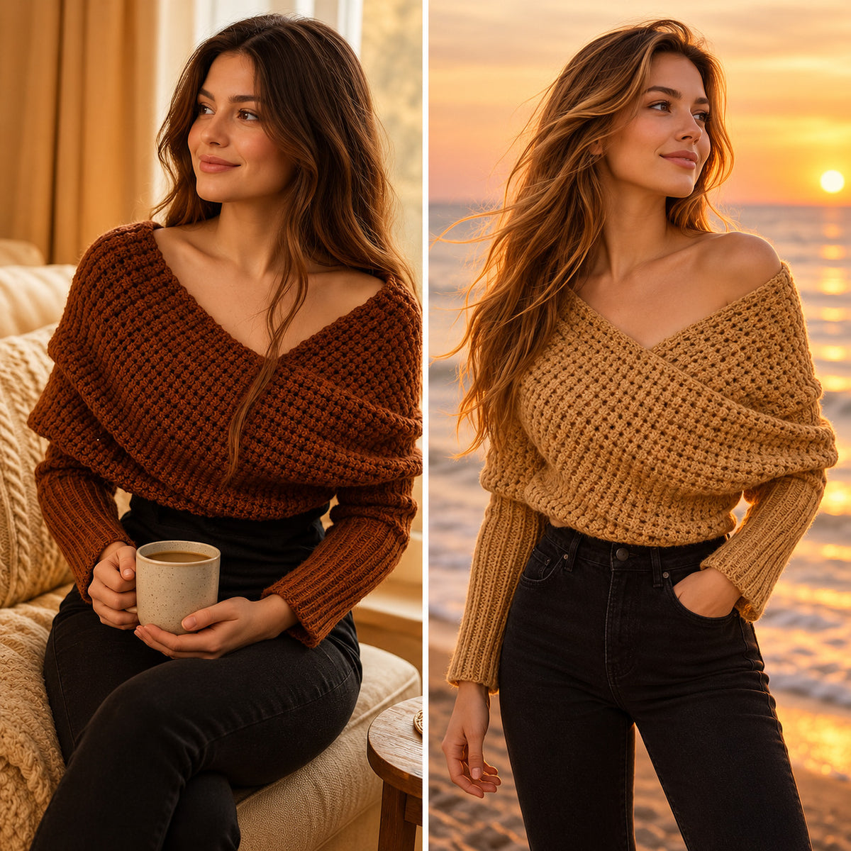 Sweater Scarf Crochet Pattern PDF – Beginner Wrap Shawl S/M–3XL