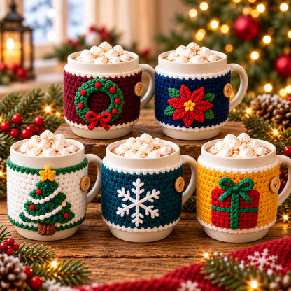 10 Christmas Mug Cozy Crochet Patterns Bundle PDF – Beginner Holiday Cup Covers