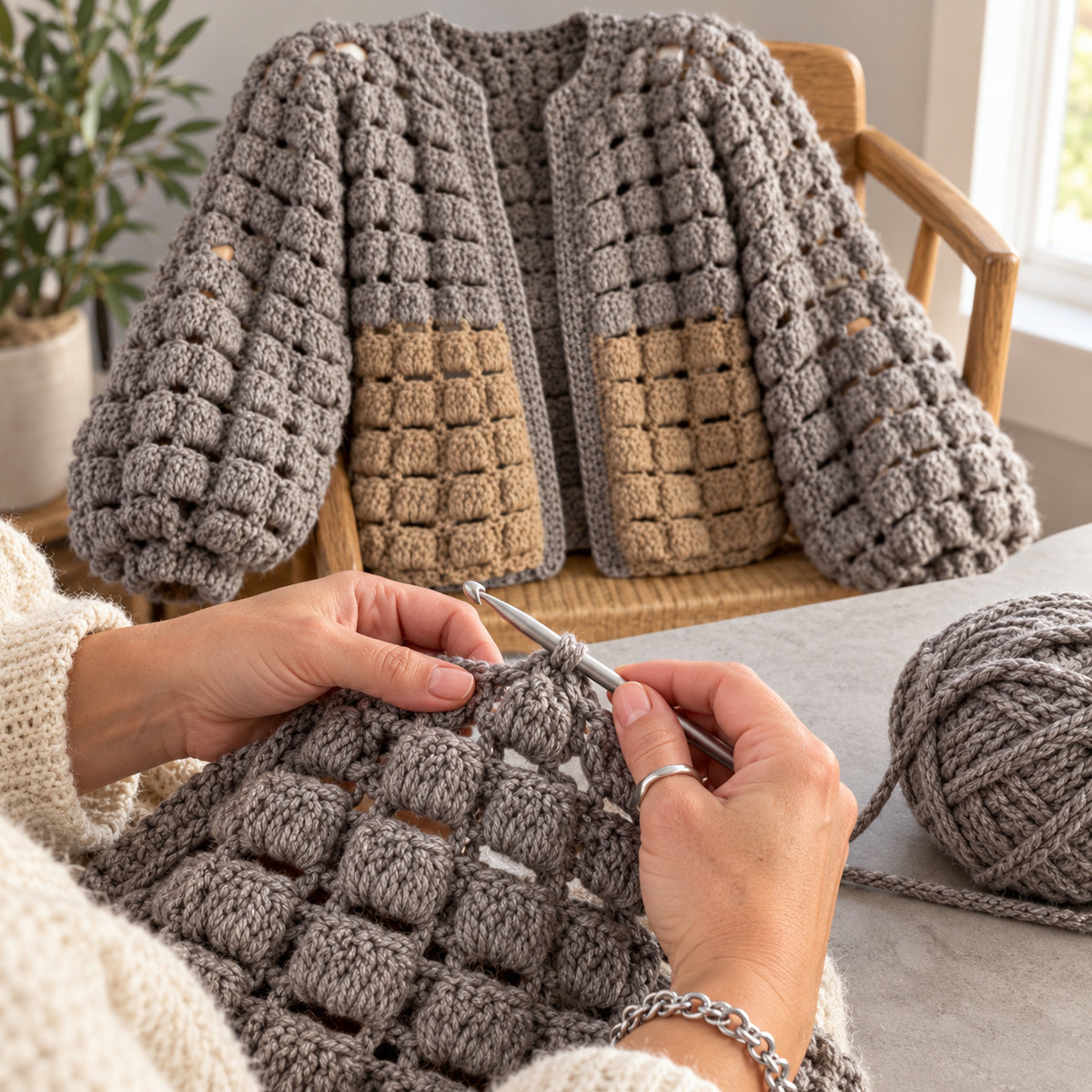 BRIK Cardigan Crochet Pattern PDF – Women’s Granny Square Jacket S–XL + Video