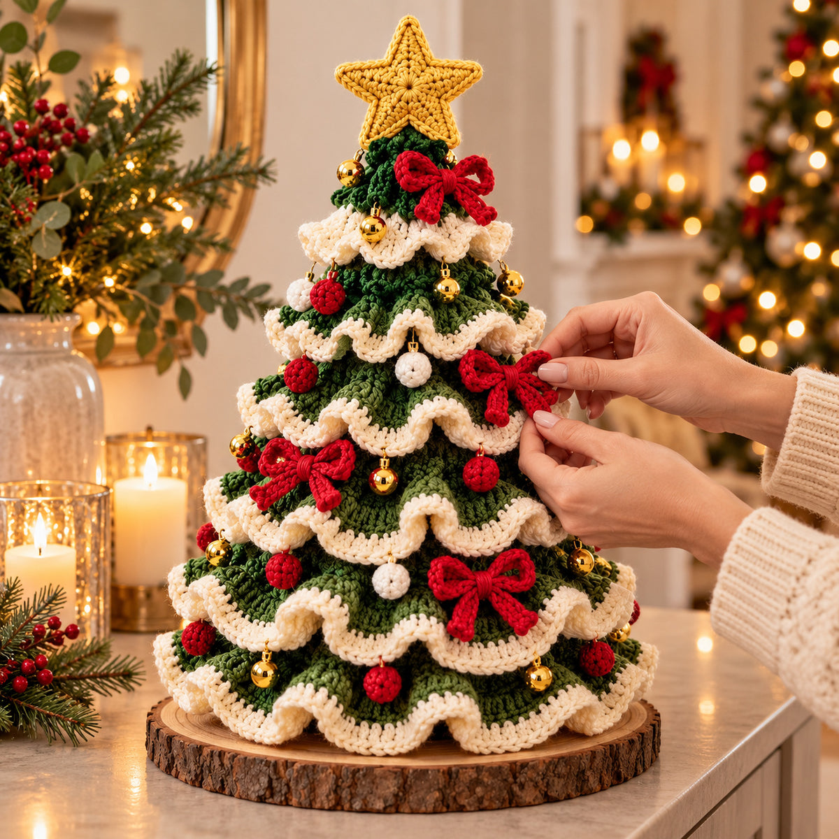 Ruffled Christmas Tree Crochet Pattern PDF – Holiday Table & Mantel Decor