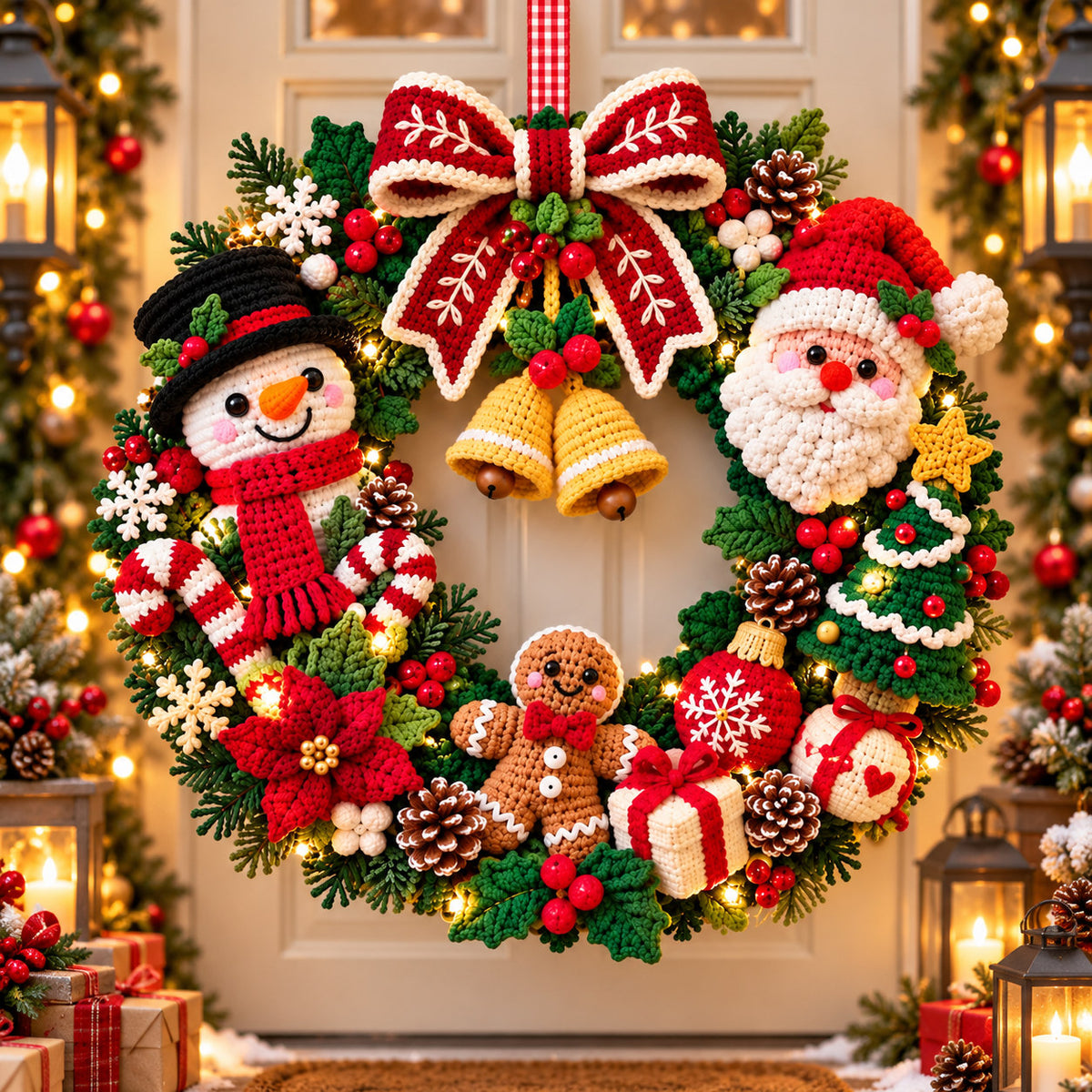 Christmas Wreath Crochet Pattern PDF – Santa, Snowman, Gingerbread & Poinsettia