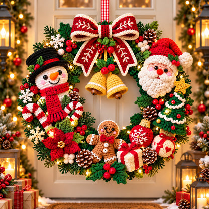 Christmas Wreath Crochet Pattern PDF – Santa, Snowman, Gingerbread & Poinsettia