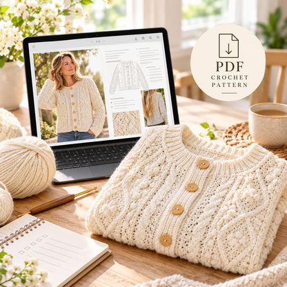 Cable Crochet Cardigan Pattern PDF – Oversized Sweater XS–XL + Video Tutorial