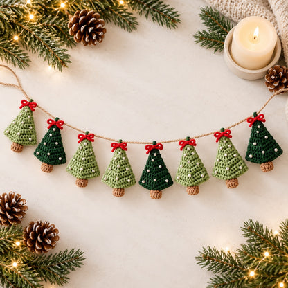 Mini Christmas Tree Garland Crochet Pattern PDF – Holiday Ornament Decor
