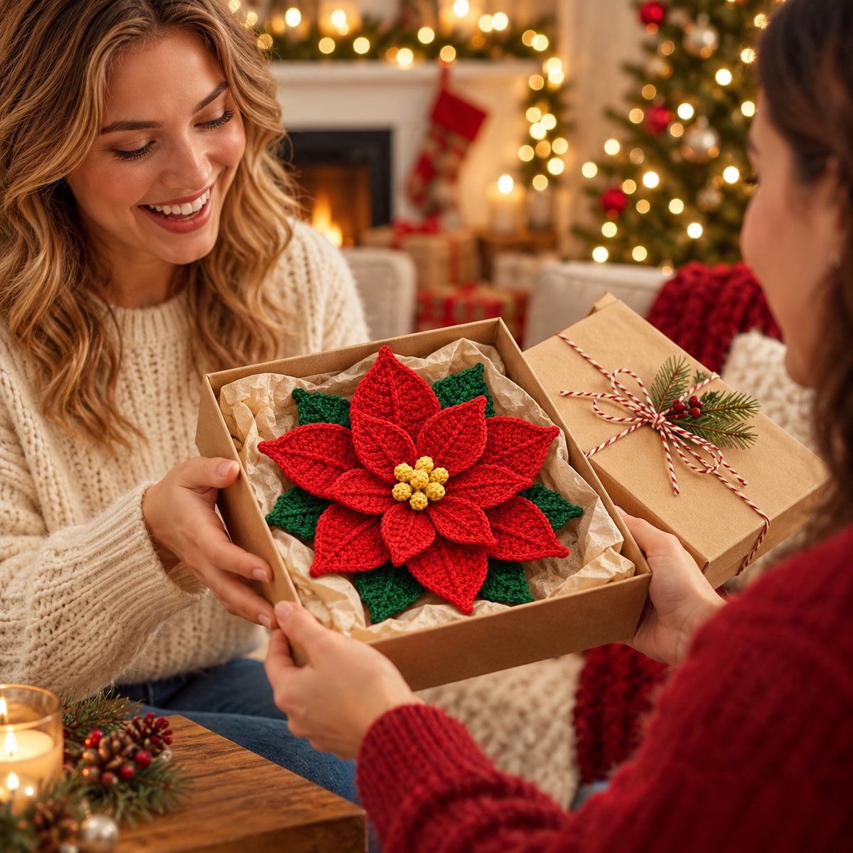 Layered Poinsettia Crochet Pattern PDF – Red Christmas Flower Decor