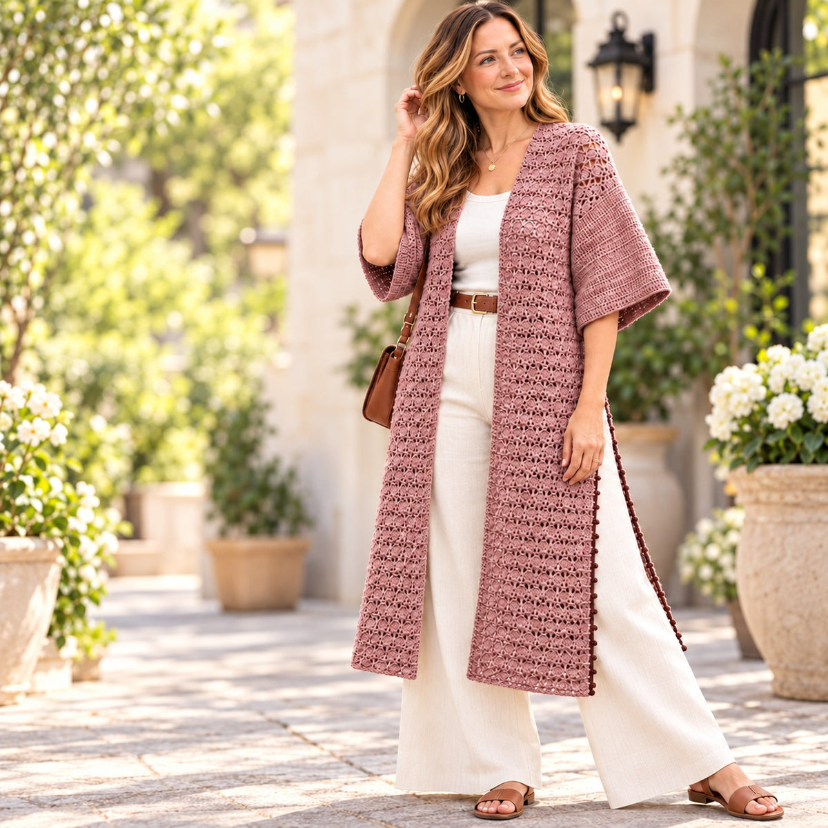 Long Lace Cardigan Crochet Pattern PDF – Open Front Cardigan with Side Slits