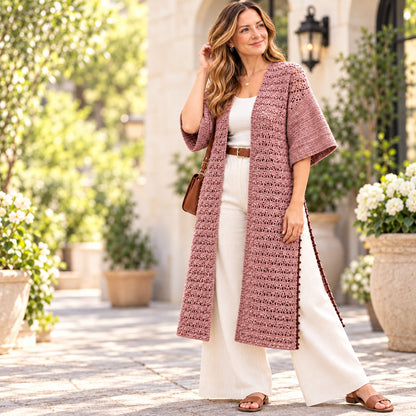 Long Lace Cardigan Crochet Pattern PDF – Open Front Cardigan with Side Slits
