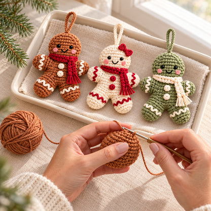 Gingerbread Ornament Crochet Pattern PDF – Scarf, Bow & 3 Colorways