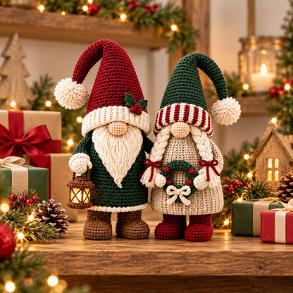 Winter Gnome Couple Crochet Pattern PDF – Scandinavian Christmas Amigurumi