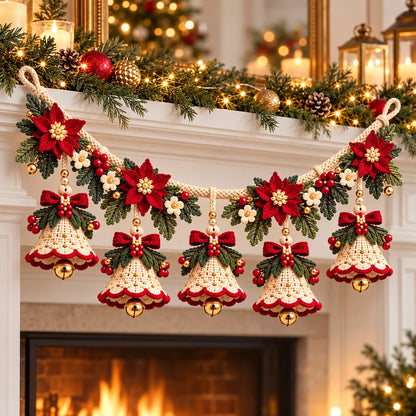 Christmas Bell Garland Crochet Pattern PDF – Poinsettia Holiday Decor