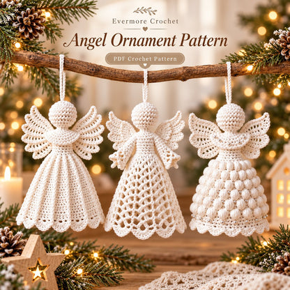 3 Christmas Angel Ornament Crochet Patterns PDF – Scallop, Lace & Puff Designs