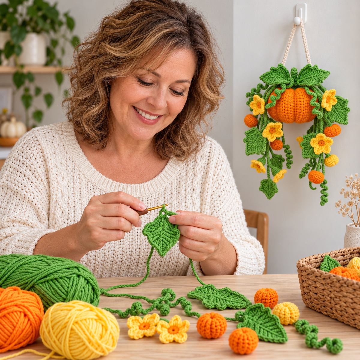 Pumpkin Hanging Plant Crochet Pattern PDF – Fall Wall Decor