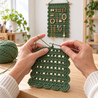 Crochet Jewellery Holder Pattern PDF – Boho Wall Hanging Organizer