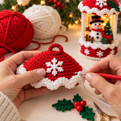 3 Christmas Lantern Crochet Patterns Bundle PDF – Snowman, Cottage & Santa