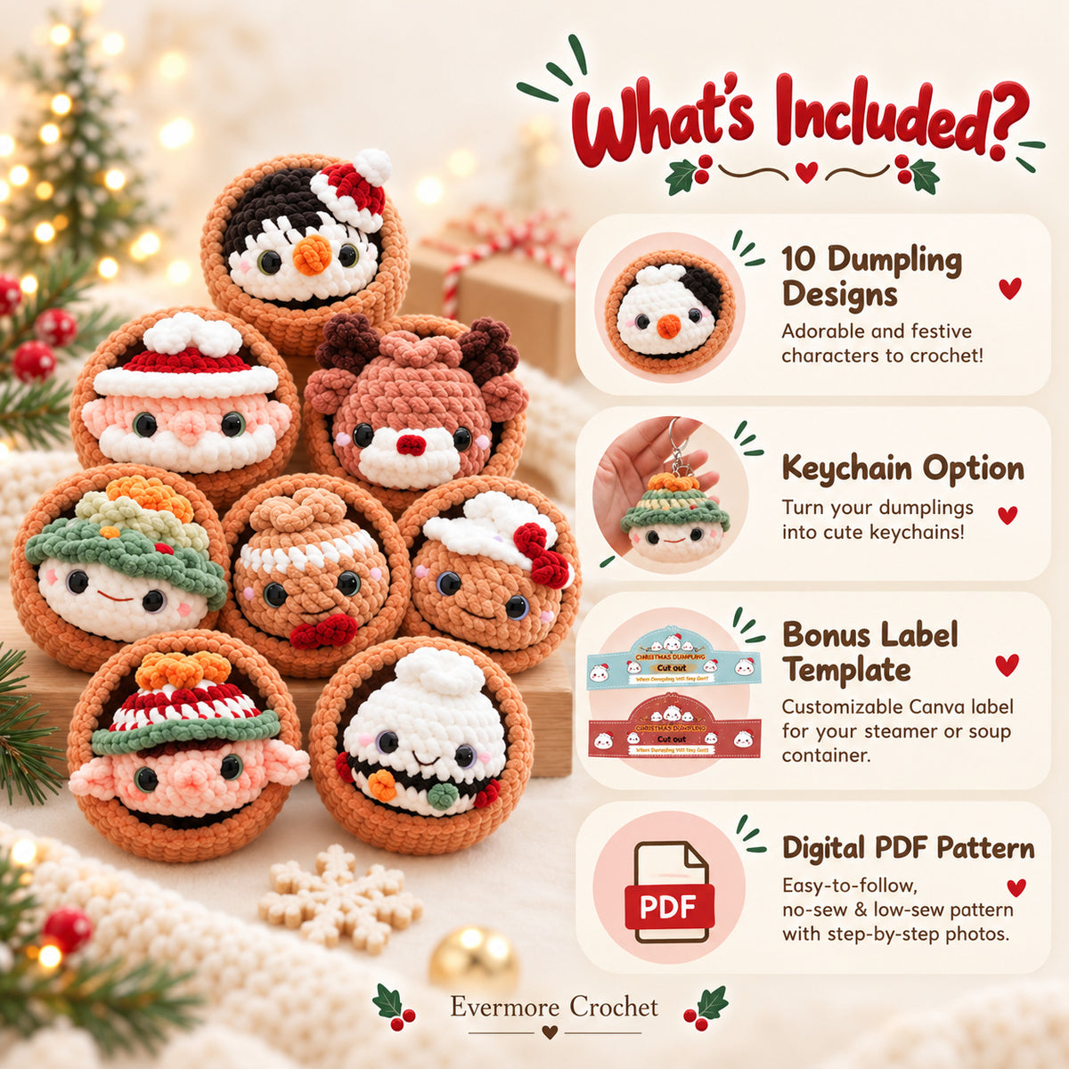 11 Christmas Dumpling Crochet Patterns Bundle PDF – No-Sew Amigurumi Keychains