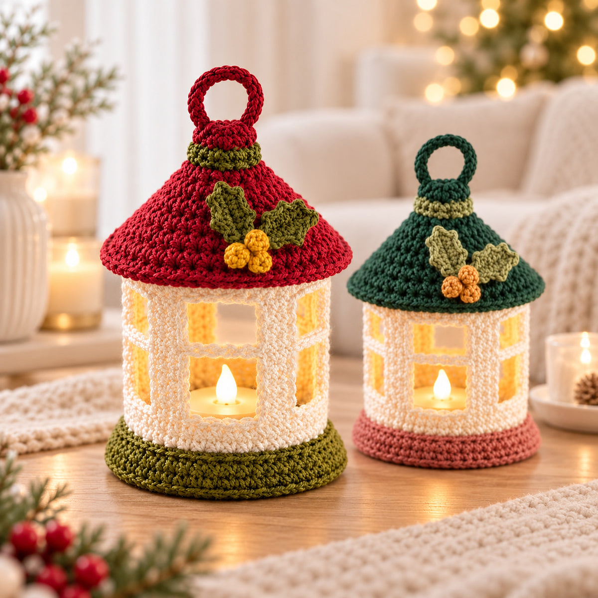 Mini Christmas Lantern Crochet Pattern PDF – LED Tealight Holder