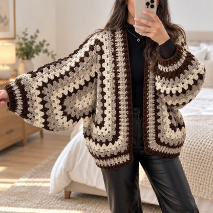 Hexagon Cardigan Crochet Pattern PDF – Oversized Chunky Sweater S/M–L/XL
