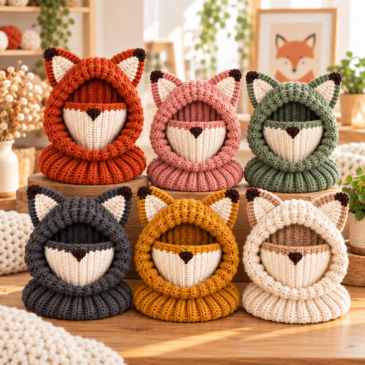 Fox Hooded Cowl Crochet Pattern PDF – Chunky Fox Ear Balaclava, Adult Size