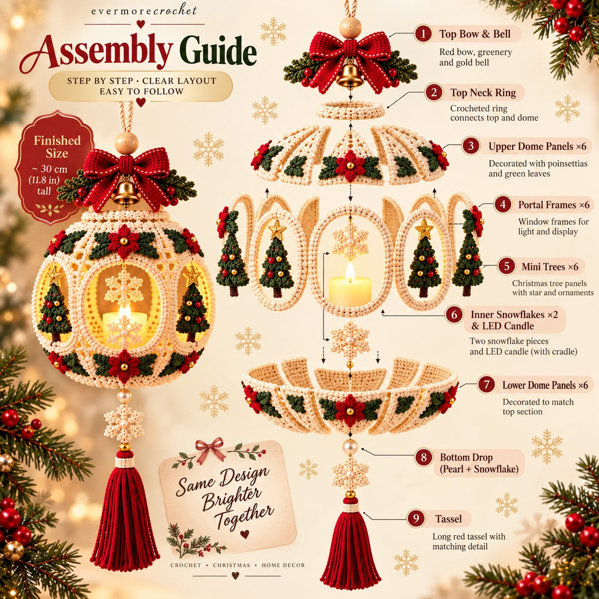 Crochet Christmas Lantern Pattern PDF – Light-Up Hanging Holiday Decor