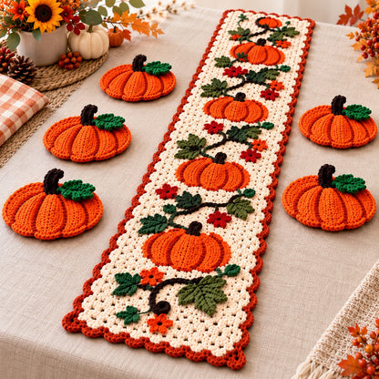 Crochet Pumpkin Table Runner Pattern PDF – Fall & Thanksgiving Decor
