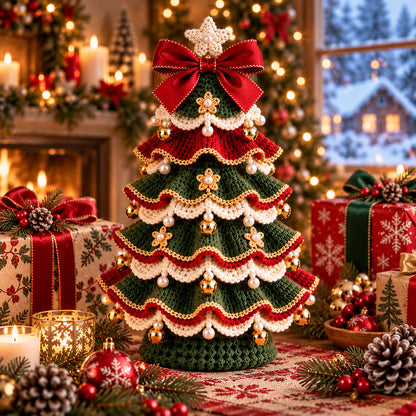Layered Christmas Tree Crochet Pattern PDF – Tabletop Holiday Decor