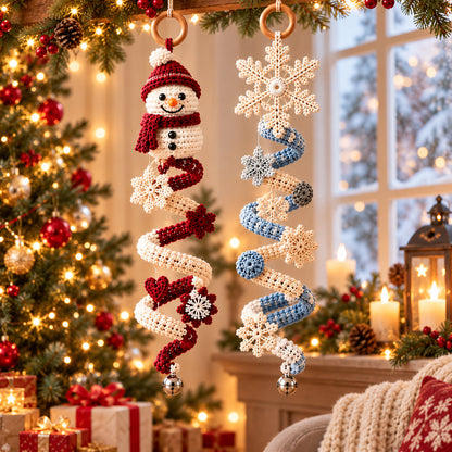 Crochet Winter Snowman Spiral Ornament Pattern PDF – Snowflakes & Bell