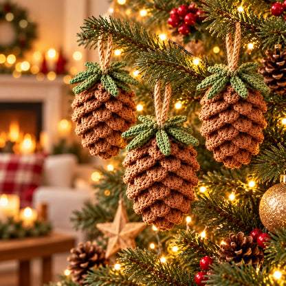 Realistic Pine Cone Crochet Pattern PDF – Rustic Christmas Woodland Ornament