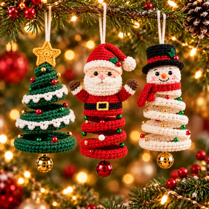 Crochet Christmas Ornament Set – Santa, Snowman & Tree Hanging Decor