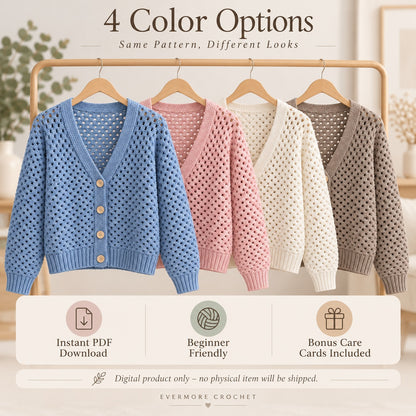 Crochet Cardigan Pattern PDF – Made-to-Measure Open Cardigan XS–2XL