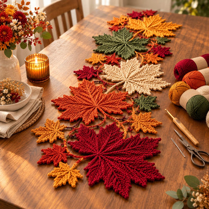 Autumn Maple Leaf Table Runner Crochet Pattern – Botanical Fall Decor PDF