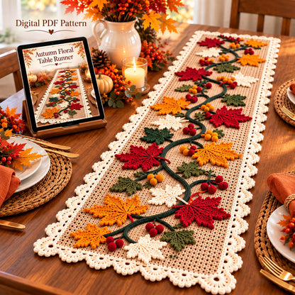 Crochet Maple Leaf Table Runner – Handmade Fall & Thanksgiving Decor