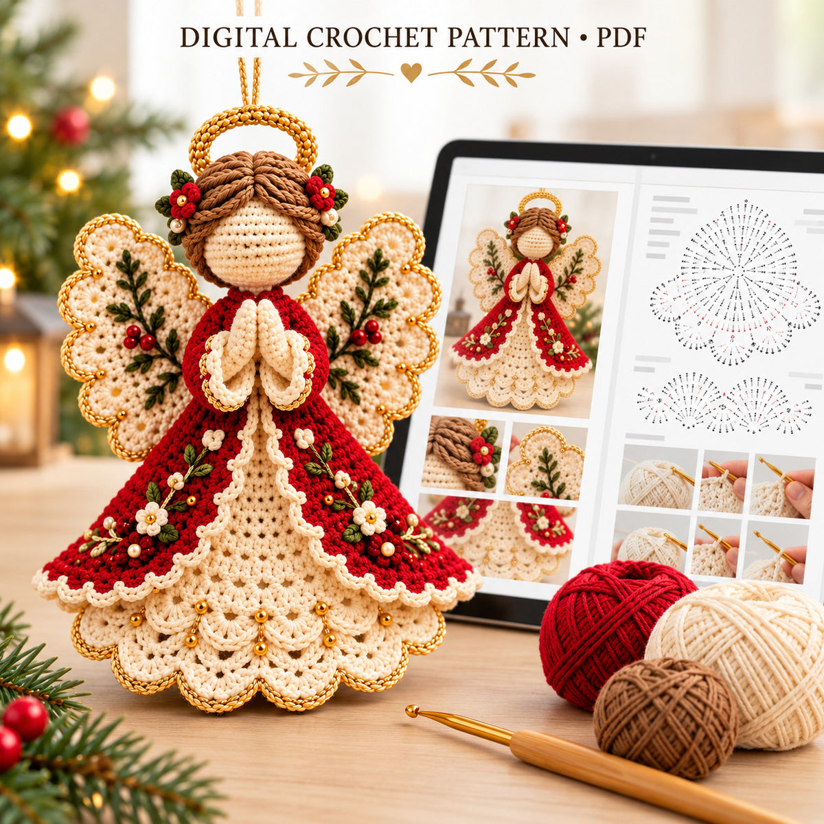Crochet Angel Ornament Pattern PDF – Christmas Tree Hanging Decor