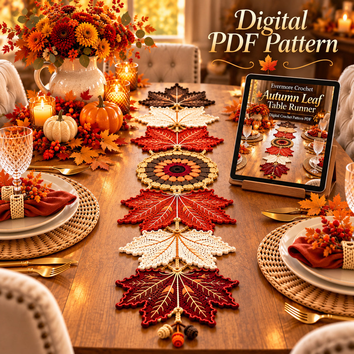 Autumn Maple Leaf Table Runner Crochet Pattern – Fall Decor PDF