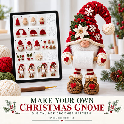 Christmas Gnome Toilet Paper Holder Crochet Pattern PDF – Holiday Bathroom Decor