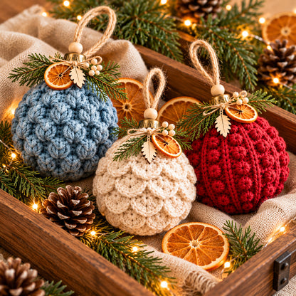 Rustic Chunky Christmas Bauble Crochet Pattern PDF – Twisted Rib Ornaments