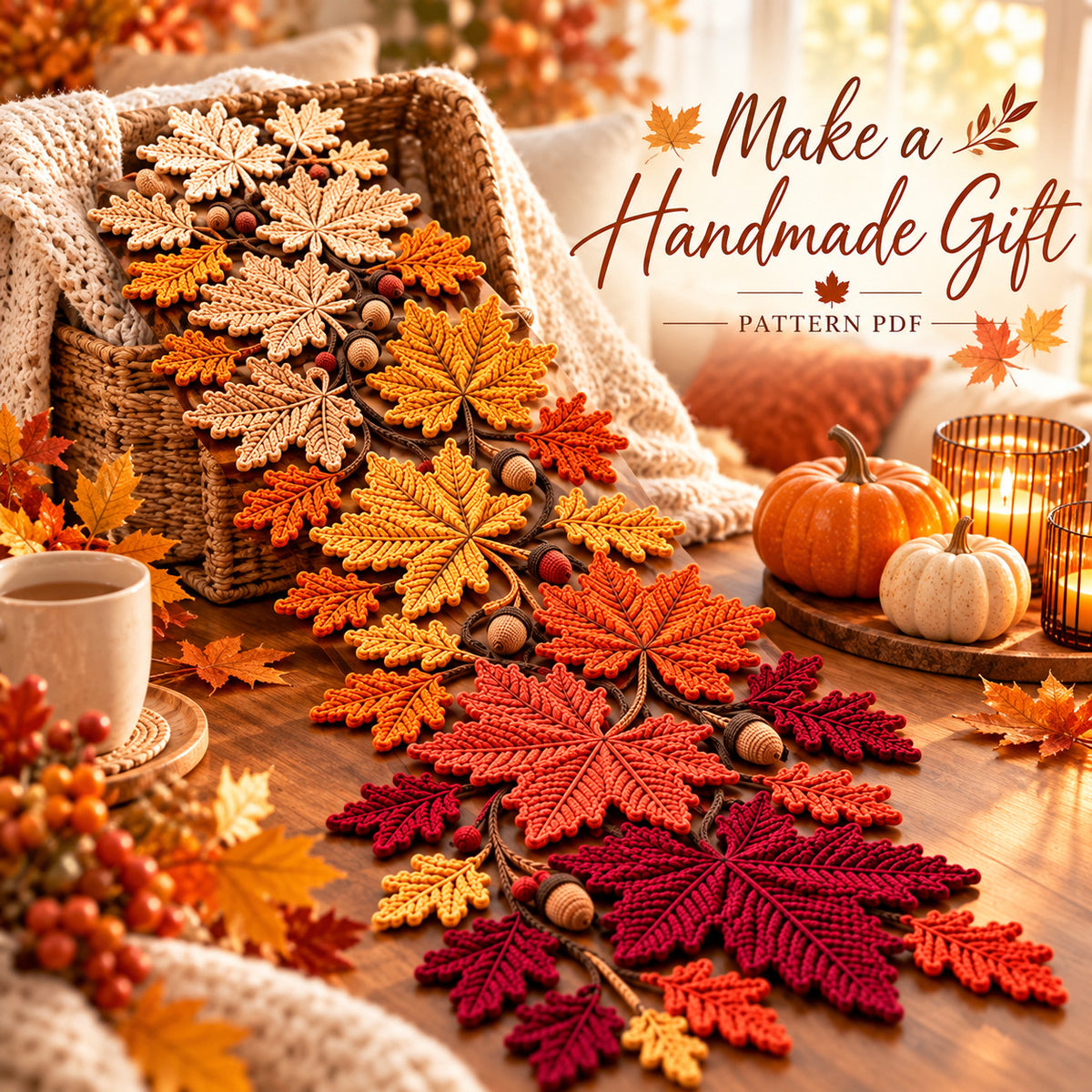 Autumn Leaves Table Runner Crochet Pattern PDF – Pumpkin Spice Gradient