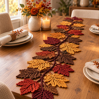 Crochet Autumn Leaf Table Runner Pattern PDF – Oak & Maple Leaves