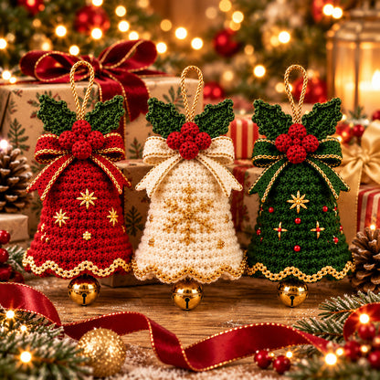 Christmas Crochet Wreath Pattern PDF – Poinsettia, Leaves & Berries