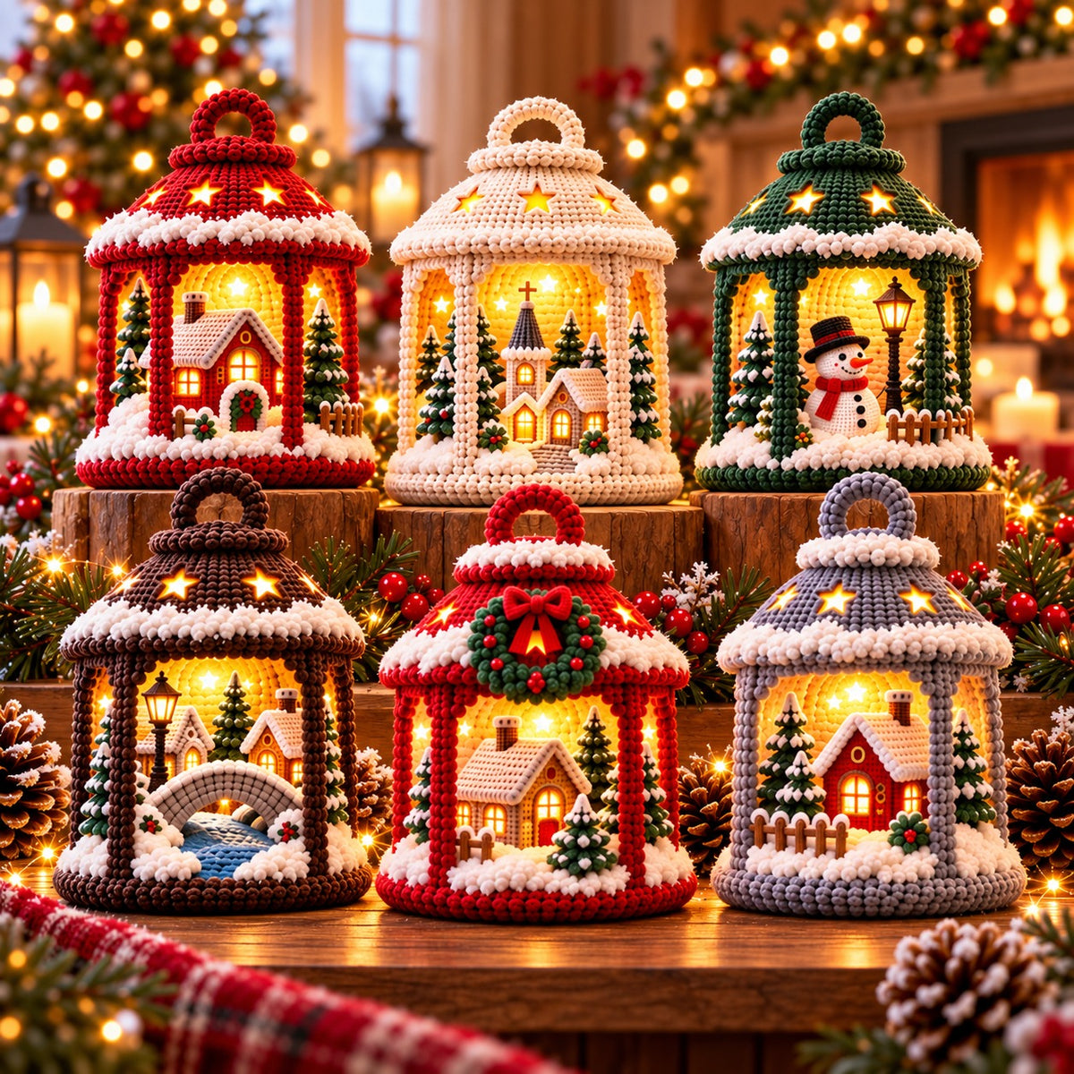 7-in-1 Winter Village Lantern Crochet Pattern Bundle PDF – Christmas Decor