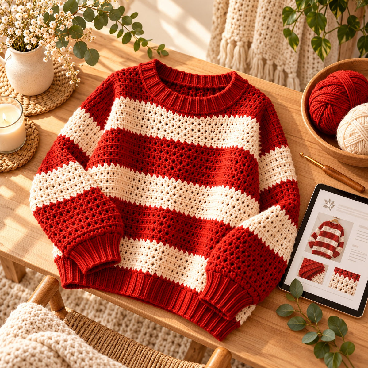 Striped Crochet Sweater Pattern PDF – Oversized Pullover 3XS–4XL